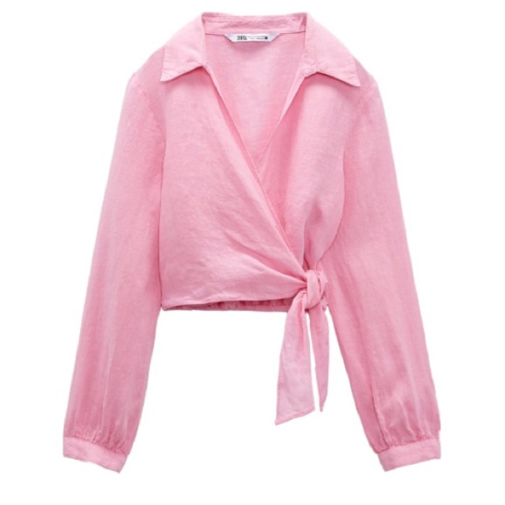 Zara Pink Tied Linen Shirt (NWT)